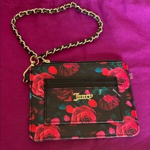 Juicy Couture Rose Print Wristlet with Gold Chain